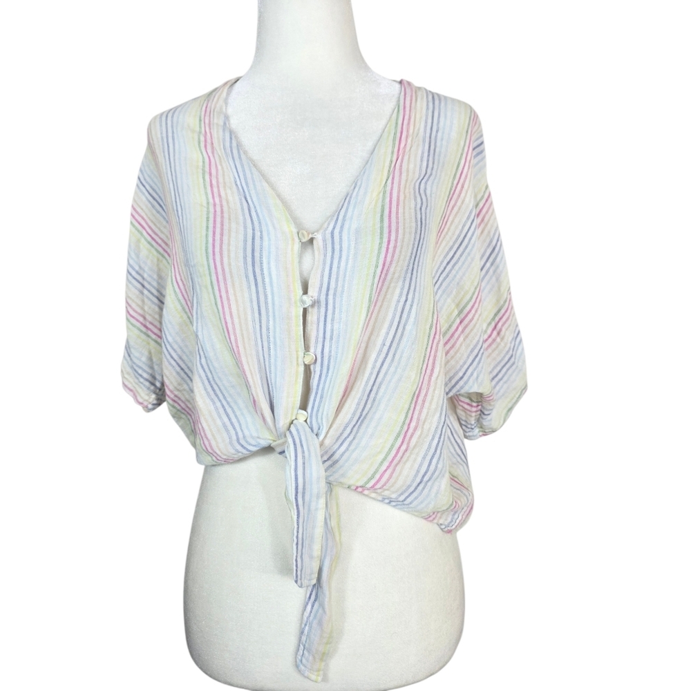 Rails Pastel Isla Striped linen blend  Button-Front Blouse